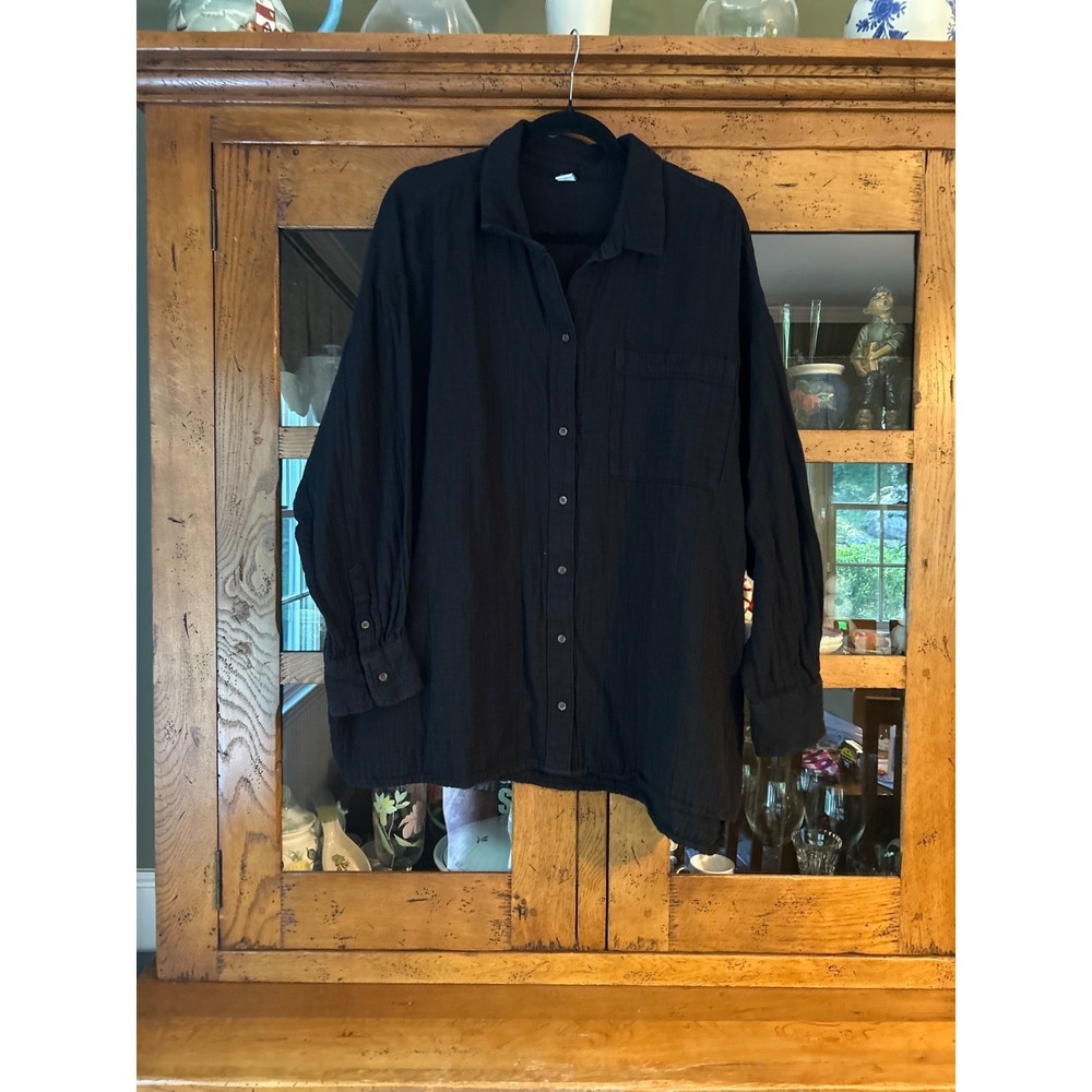 Old Navy Long Sleeve Loose Demi Shirt Size 2X Black Jack Button-Up Blouse